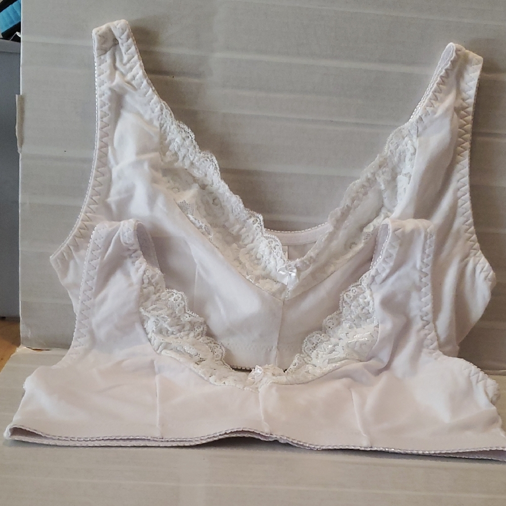 Set OF Two Dream Products White Pullover Lace Trim Bralette Size 38